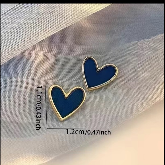 Blue and Gold Heart Shaped Stud Earrings - Picture 6 of 6